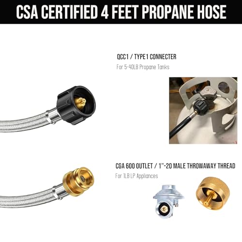 Image of 4ft Propane Hose Adapter 1lb to 20lb, 20lb to 1lb Converter, for 5 lb to 40 lb Propane Tanks Adapter Hose 20 lb to 1 lb for Weber Q Grill /Coleman Stove /Blackstone Griddle /Buddy Heater /Weber Traveler