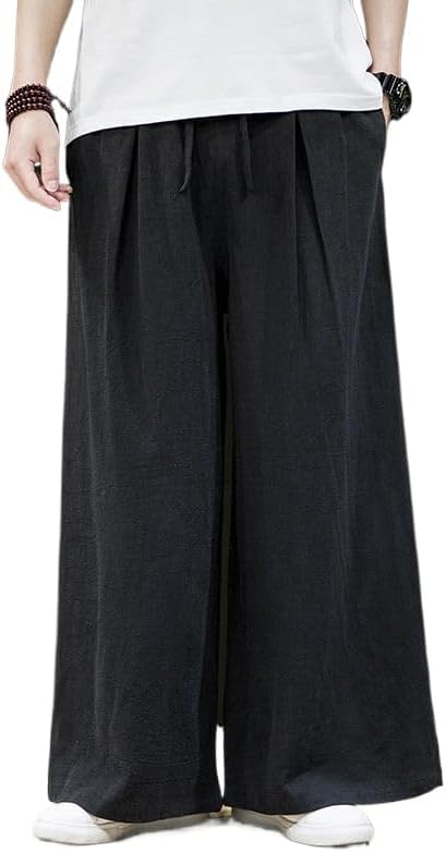Men's Casual Pants Linen Loose fit Elastic Waist Drawstring Lightweight Wide Leg Yoga Beach Pants for Men