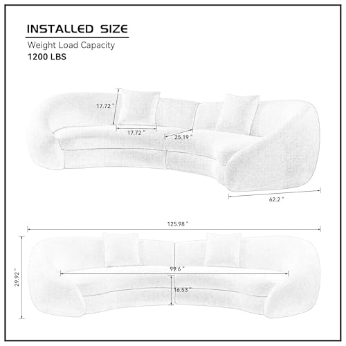 Image of KEIKI 126 inch Curved Oversized Boucle Sectional Sofa with Love Heart Design, Modern 5-Seater Polyester Couch with 2 Decorative Pillows and Rolled Arms, Easy Assembly, for Apartment, Living Room, Black