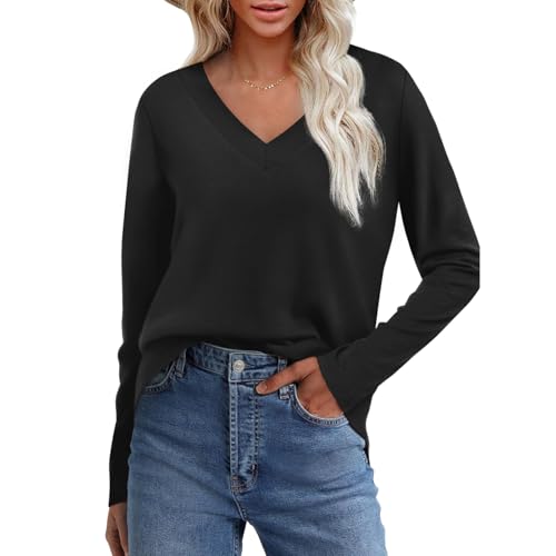 Women's Long Sleeve Shirts V Neck Casual Loose Fit Fall Tops Fashion Trendy Dressy Clothes Basic Tee Winter Tunic3