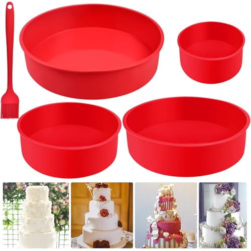SIYINGSAERY 4 Stück Silikon Backform rund set 25/20/15/10CM kuchenformen silikon set silikon tortenform rund Antihaft silikonbackform kastenform für Schichtkuchen, Käsekuchen, Regenbogenkuchen