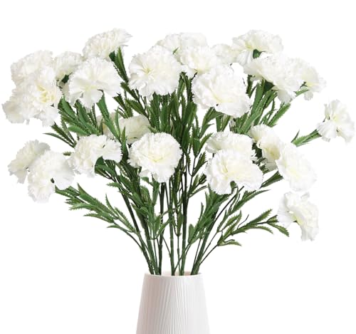 IPOPU Carnations Flowers 30 Heads White Carnations Artificial Flowers 6PCS Silk White Carnations 27.56in Artificial Carnations with Stems for Wedding Home Centerpieces Floral Arrangements(White)