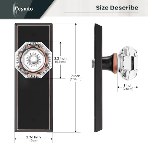 Image of Glass Door Knobs for Interior Doors - Vintage Crystal Passage Closet & Hallway Door Knob - Diamond Cut Door Handle - Oil Rubbed Bronze Finish (1 Pack)