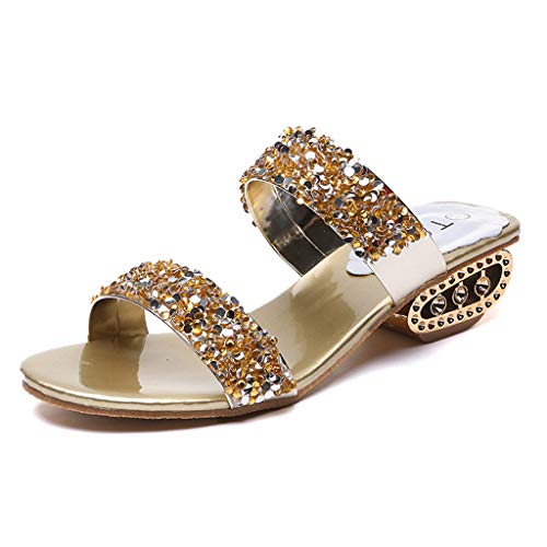 FRAUIT Infradito Donna Eleganti Con Tacco Quadrato Con Strass Sandali Estivi Ragazza Con Tacco Medio Gioiello Pantofole Estive Elegante Scarpe Con Tacco Largo Da Cerimonia Ciabatte Estivo Flop