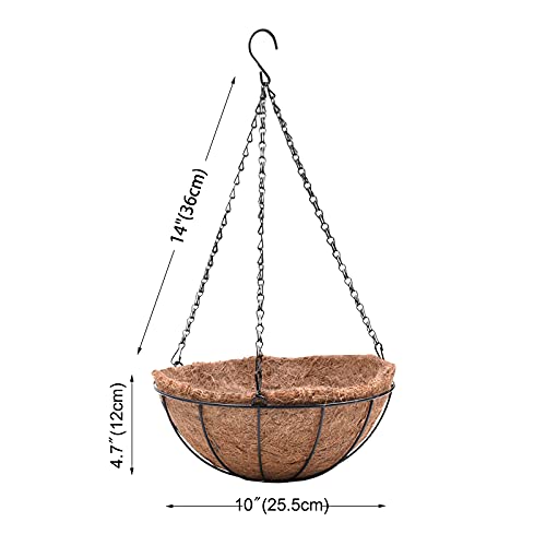 Metal Hanging Planters Basket Set Of 4 Hanging Flower Pots 10 Inch Chain Round Wire Plant Holder With Coco Coir Liner Garden Watering Hanging Baskets For Patio Garden Outdoor #TOP2
