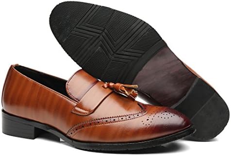 Santimon Men's Smoking Slipper Tassel Loafers Brogue PU Leather Driving Boat Moccasins Casual Shoes Brown 13 US | Image 4