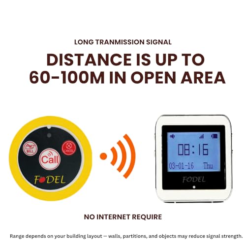 Image of Wireless Waiter Calling System By Fodel India - Set of 05 Call Bell Buttons with 01 Watch Receiver -Service Pager system for Restaurants, Cafes & Lounges