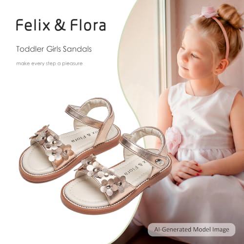 Image of Felix & Flora Toddler Girl Sandals - Little Girl Easter Dress Shoes Lightweight Open Toe Beach Holiday Flats