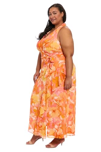 Image of London Times Women's V-Neck Waist Tie Ruffle Cascade Dress for Women | Wedding Guest Dresses for Women
