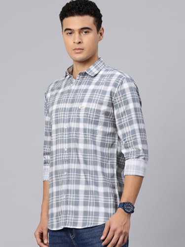 Image of Majestic Man Men Comfort Slim Fit Opaque Checked Cotton Casual Shirt