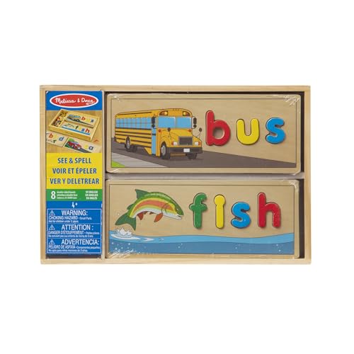 Melissa & Doug Kids See & Spell Learning Toy (Developmental Toys, Wooden Case, Develops Vocabulary And Spelling Skills, 50+ Wooden Pieces)