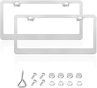Vista 1 de Ziciner 2 marcos de matrícula, cubierta de acero inoxidable pulido con espejo, decoración de piezas de accesorios exteriores universales con 1 Blanco