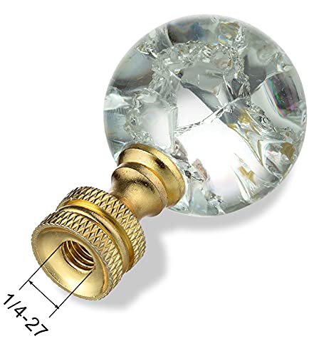 Image of 1 Pack Crystal Lamp Finial Cap with Polished Brass Finish Base - Handmade, Ball Shaped Clear Crackle Glass with Screw Knob Base, Decoration Accessories for Table and Floor Lamp Shade Top