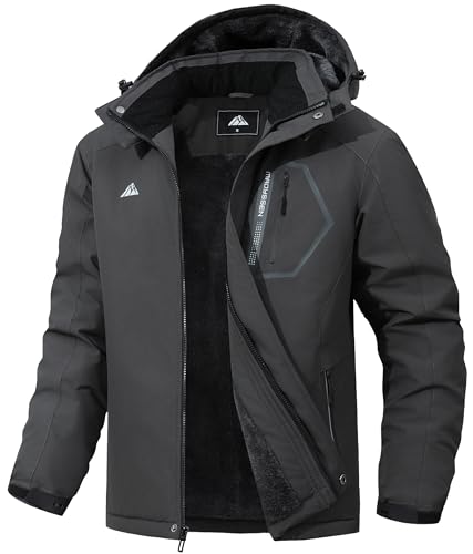 MAOYSSEN Men's Ski Jacket - Waterproof Windproof Fleece Lined, Hooded Design for Winter Multi-Pocket...