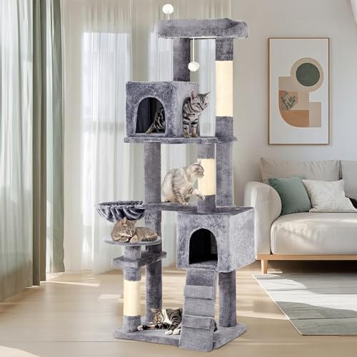 YITAHOME 70.8-Inch Tall Cat Tree Indoor: Multi-Level Kitten Tower with Kitty Condos, Top Perches, Scratching Posts & Cozy Basket Pet Play House Light