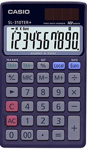Casio SL-310TER+ Calculatrice de Poche Affichage 10 Chiffres avec convertisseur Euro-Bleu