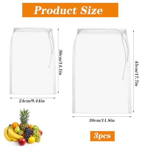 Nogeqi 3PCS Nut Milk Bag, Reusable Nylon Straining Bag, 200 Mesh Cheese Cloths for Straining Fine Mesh Bags for Filtering Yogurt Fruit Juice Coffee Tofu Tea Cheese, 24x36cm/30x45cm - Image 3