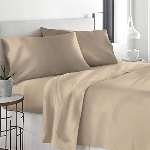 LARA MORADA - Set Completo Lenzuola Letto Singolo, 100% Cotone, Made in Italy, Tinta Unita, Per Letto Singolo 1 Posto Beige
