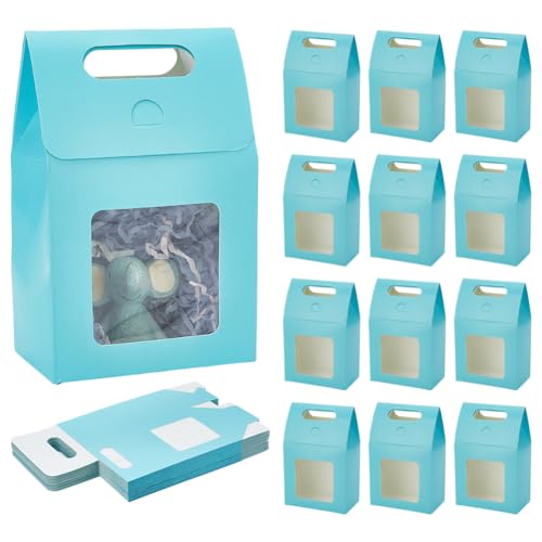 PH PandaHall 24pcs Blue Gift Box with Handle Small Goodies Boxes Gable Paper Gift Boxes Party Favor Box Candy Box with Window for Wedding Birthday Treat Gift Packaging 3.8x2.3x5.9 Inch