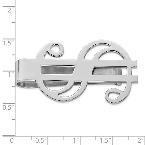 Solid 925 Sterling Silver Men's Dollar Sign Slim Business Credit Card Holder Money Clip - 45mm x 25mm2