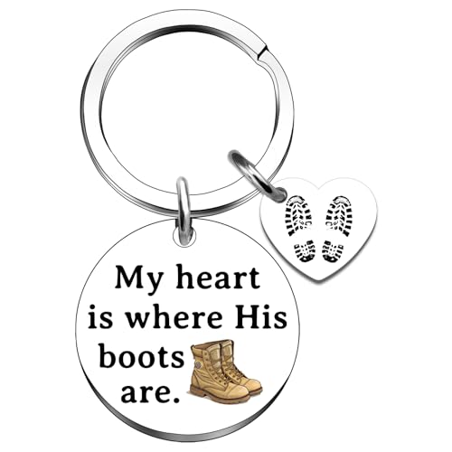 MigPio Army Mom Keychain Deployment Gifts For Army Wives Wife Mom Navy Marine Mom Military Soldier Girlfriend Keychain Gift-My Heart Is Where His Boots