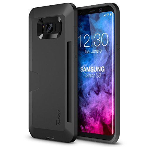 Trianium Galaxy s8 Wallet Case - Dual Layer Premium Cushion Walletium Series Card Case for Samsung Galaxy S8 2017 [Protective Enhanced Grip Holder Cover] - Black