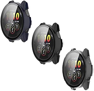 Compatible with Garmin Forerunner 265 Case Cover, Scratch-Resistant PC Protective Case with HD Tempered Glass Screen Protector for Garmin Forerunner 265 (not 265S)(3-Pack)