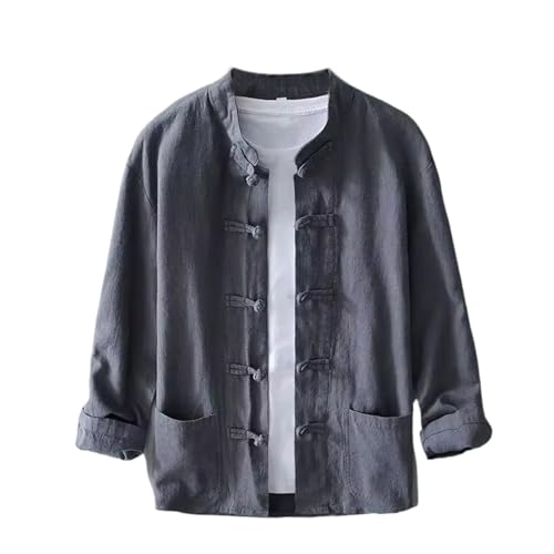 Chemise coton et lin homme au col montant et finitions vintage