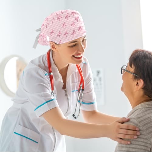 Image of Butterfly Scrub Cap Women with Ponytail & Buttons Adjustable Surgical Nurse Hat with Cotton Sweatband for Long Hair