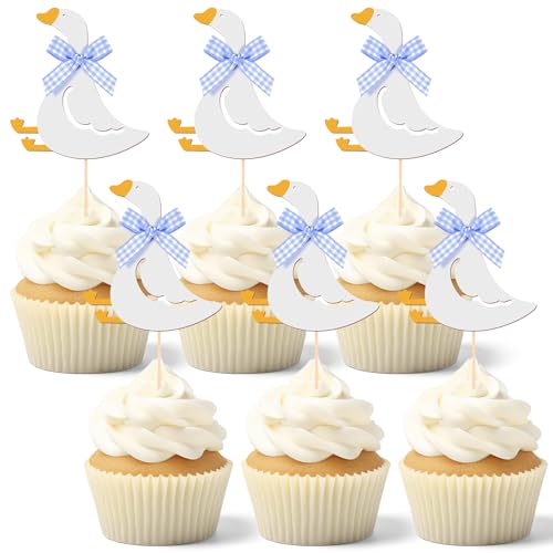 Honeydak 36 Pcs Silly Goose Cupcake Topper Silly Goose Baby Shower Decorations for Cake Decorations Birthday Party Supplies(Blue)