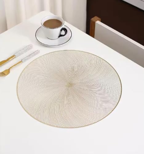 Image of Dakshya Industries PVC Waterproof Round Table Placemat & Table Runner Combo Set | 6 Round Table Mats (38 x 38 cm) + 1 Table Runner | Heat Resistant, Washable, Non Slip Dining Table Decor (Imperio)