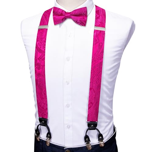 Image of YOHOWA Men Suspenders 6 Clips Strength Adjustable Y Braces Pre-Tied Bow Tie Set Formal Wedding Party