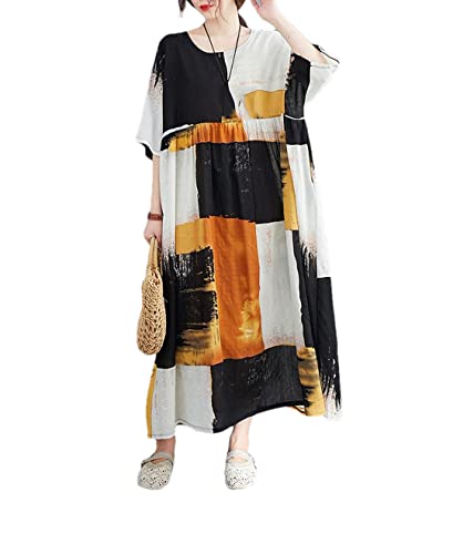 Robe longue d'été décontractée vintage en coton orange