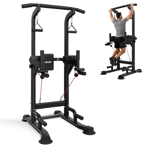Image of VEVOR Pull Up Bar, 330 LBS Power Tower Dip Station, Workout Dip Station with H-Shaped Stable Base & Back Pad, Adjustable 12 Level Height Free Standing Chin Up Bar for Back, 4-Level Adjustable Back Pad