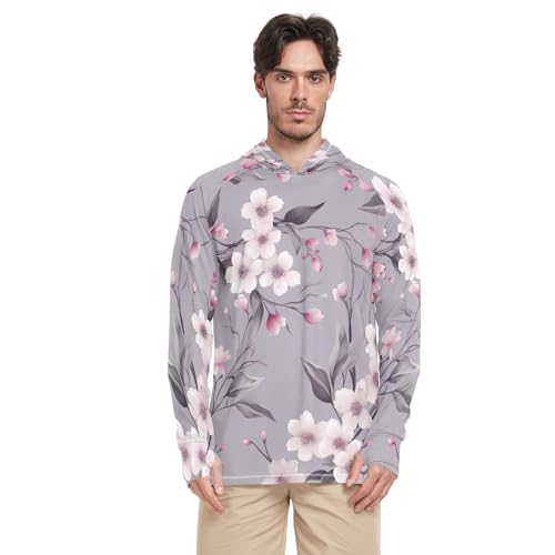 xigua Beautiful Cherry Blossoms Men's UPF 50+ Sun Shirts Quick Dry Sun Protection Hoodie With Long Sleeve 697