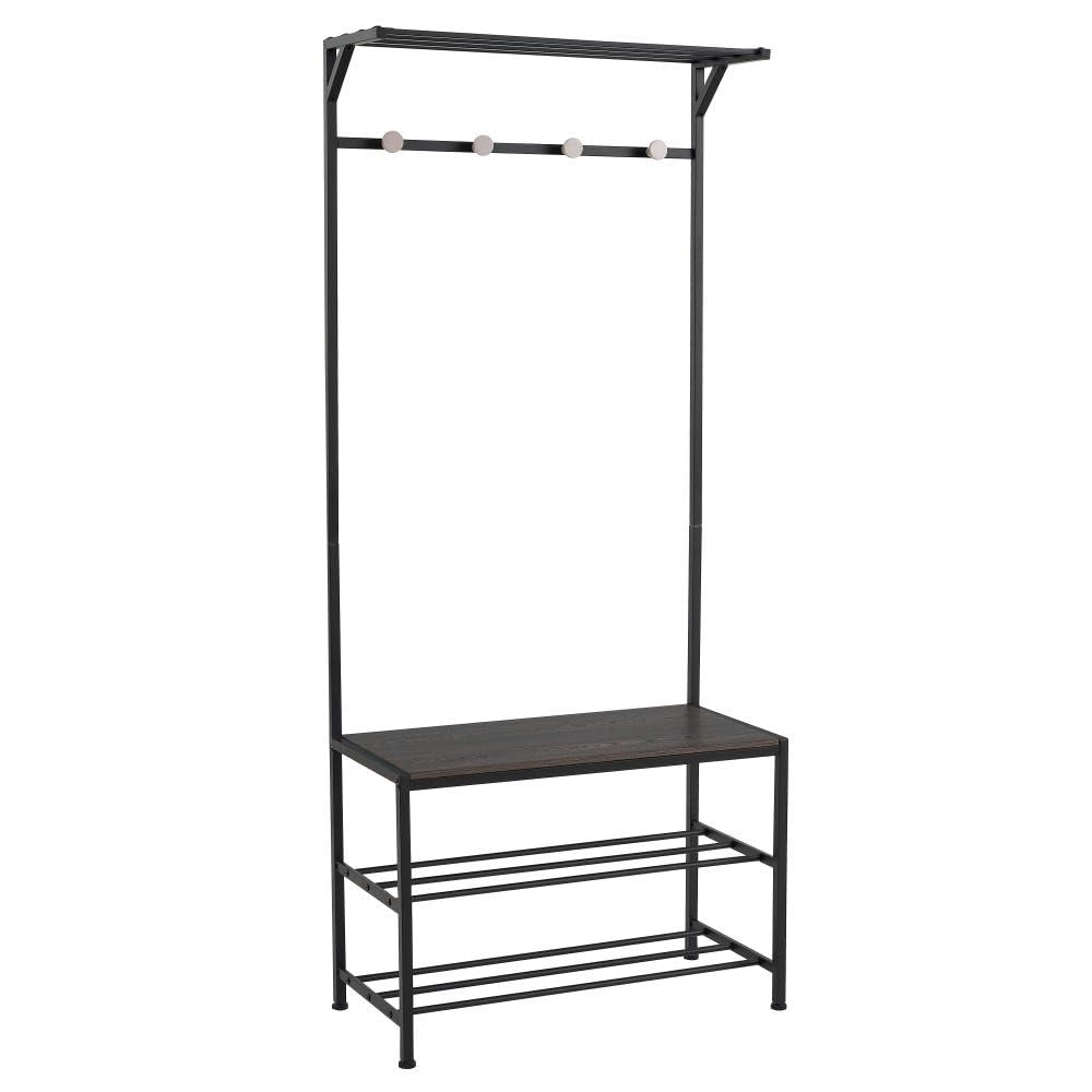 Porte-Manteau de Sol DRW Noir avec 4 Étagères Métal et MDF