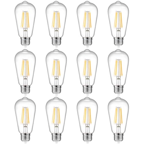 Ascher 12-Pack Vintage LED Edison Light Bulb 60W Equivalent, Decorative Antique Filament Light Bulbs with 80+ CRI, Warm White 2700K, 700 Lumens, E26 Base, Non-Dimmable