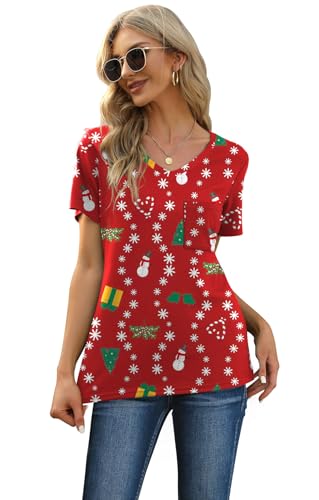 Image of RUBZOOF Women's Short Sleeve Pajama Sets with Pockets Casual V Neck 2 Piece Lounge Sets S-3XL