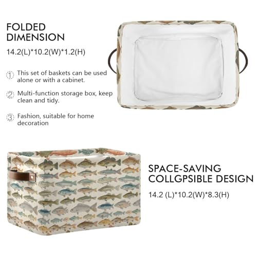 Image of Aslsiy Storage Basket Vintage Fishing Theme Nursery Bins Baby Canvas Box Clothes Shelf Basket Laundry Hampers 2 Pcs