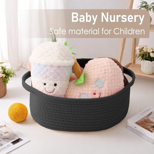 Image of JMvicyroam Small Woven Basket, Empty Gift Basket, Black /1 Pack | Small Gift Basket, Cotton Rope, 12 x 8 x 24 in, Handles, Includes Ribbon and Bag, Birthday Gift Basket