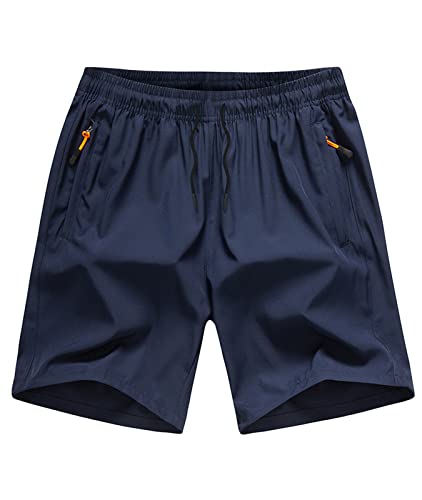 Natust Boys' Loose Fit Athletic Shorts Boy's Quick Dry Shorts With Zipper Pockets Drawstring Active Running Shorts For Kids Blue 12-13 Years #TOP4