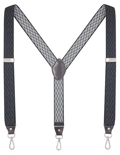 Ausukler Men's Suspenders with Swivel Hooks and Elastic Straps Y-back, for Heavy Duty, Big and Tall (Black Diamond)
