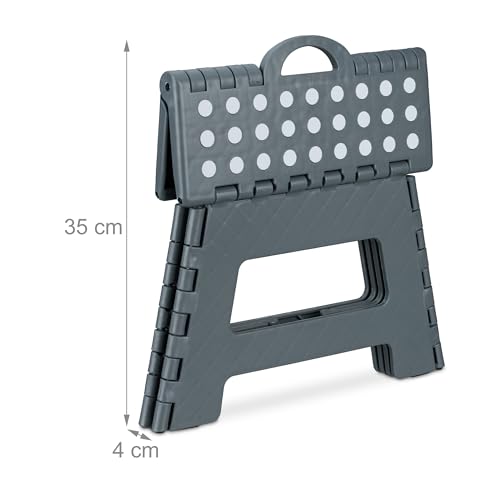 Relaxdays Klapphocker faltbar, Camping Hocker, Kinder Badhocker, bis 150 kg, Kunststoff, HxBxT: 22 x 35 x 28 cm, grau, Dunkelgrau