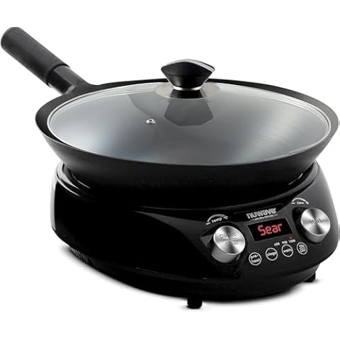 Nuwave Induction Wok, 3 Wattages 600, 900 & 1500, Precise Temp Controls from 100°F to 575°F in 5°F, Infuse Complex Charred Aroma & Flavor, Authentic 14-inch Carbon Steel Wok Included, Wok Hei Cover