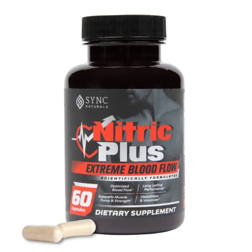 SYNC Naturals Nitric Plus- 800mg L Arginine- 400mg L Citrulline- Extra Strength Nitric Oxide Pills | 30mg Niacin - High Performance Workouts | Nitric Oxide Supplements for Men and Women| 60 Count -  Keen, KE906811