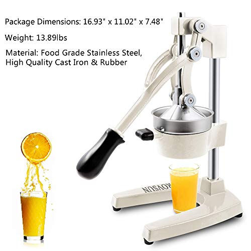 Rovsun Professional Citrus Juicer Lemon Squeezer, Commercial Grade Manual Fruit Press Juicer For Lemon Pomegranate Orange Juice, Heavy Duty Hand Press Orange Juicer Press And Lime Squeezer Stand (White) #TOP2