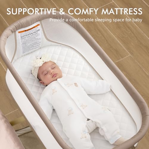 ANGELBLISS 3 in 1 Baby Bassinet, Rocking Bassinets Bedside Sleeper with Calming Motion, Portable Nest for Newborn Infant, Breathable Mesh (Khaki) - Thumbnail 4