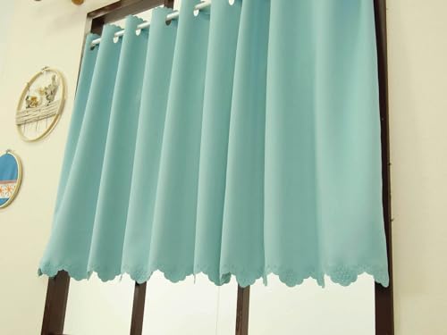 かーてん屋さんアウトレット 防炎遮光1級カフェカーテン [ピティ] アクアブルー色 幅145cm 丈70cm 1枚 [4]