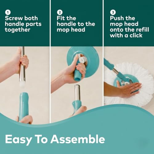 Image of Twin Bucket Spin Mop with Wheels and Puller Handle | 360 Adjustable Steel Handle | 2 High Absorbency Microfiber Refills | Pocha for Floor Cleaning - Home, Kitchen, Bathroom & Office (Grey)