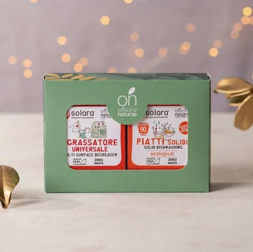 Officina Naturae Kit Casa Plastic Free Solara Piatti Solido All'Arancio Dolce 80 G + Solara Sgrassatore Solido 80 G Bio Sostenibile Vegan